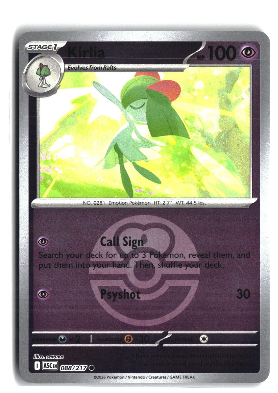 Kirlia (Love Ball) Reverse Holofoil NM (ME: Ascended Heroes 088/217)