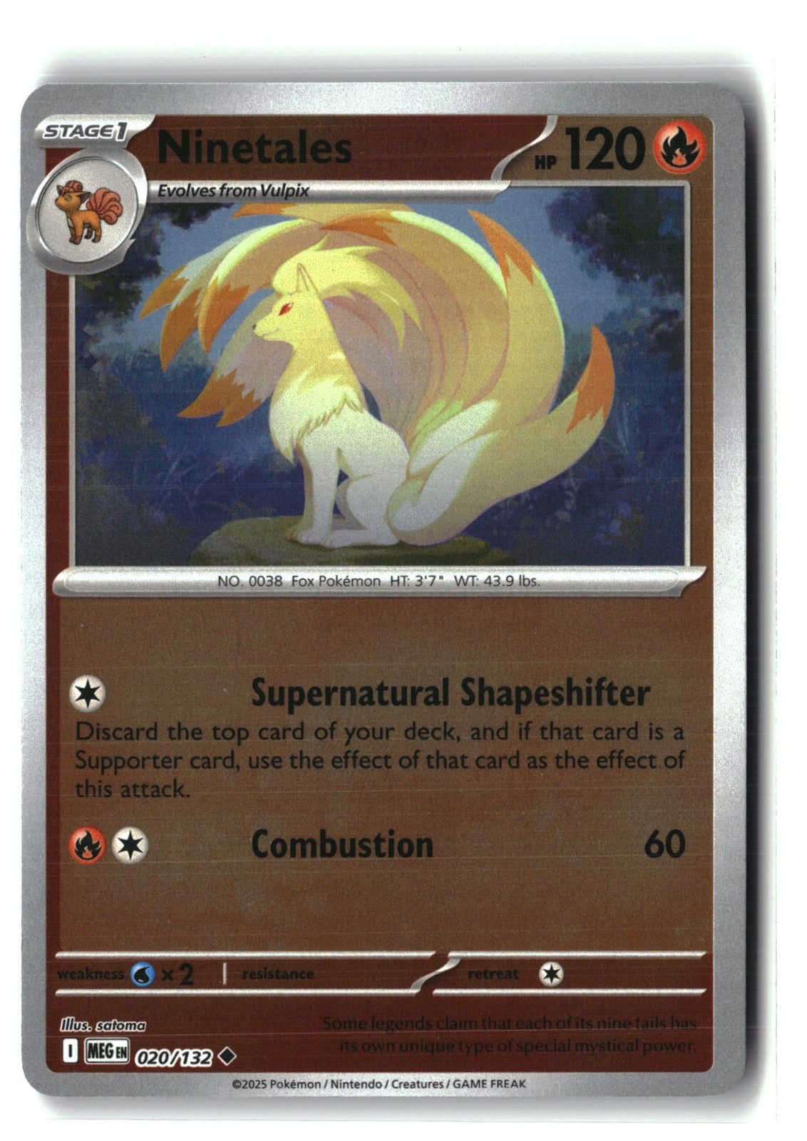Ninetales Reverse Holofoil NM (Mega Evolution 020/132)