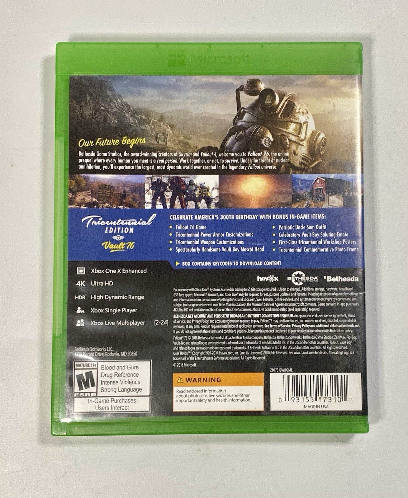Fallout 76 Tricentennial Edition (Xbox One, 2018) CIB W/ Manual & Inserts