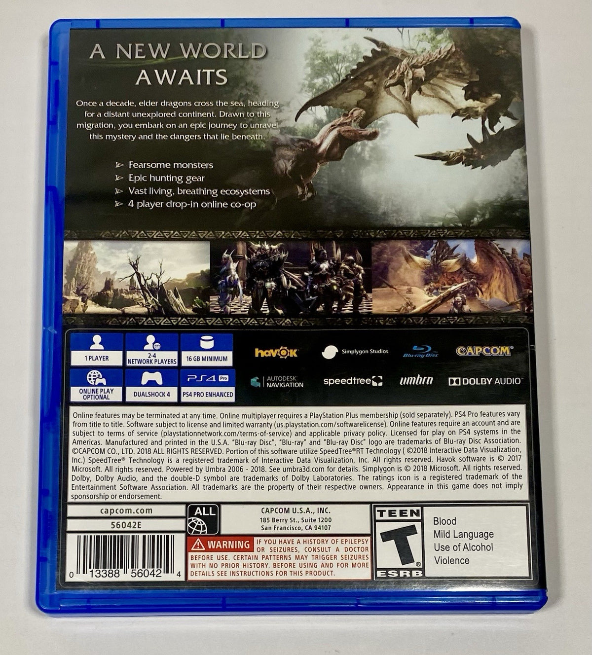 Monster Hunter World (Sony PlayStation 4, 2018) PS4 Tested And Working
