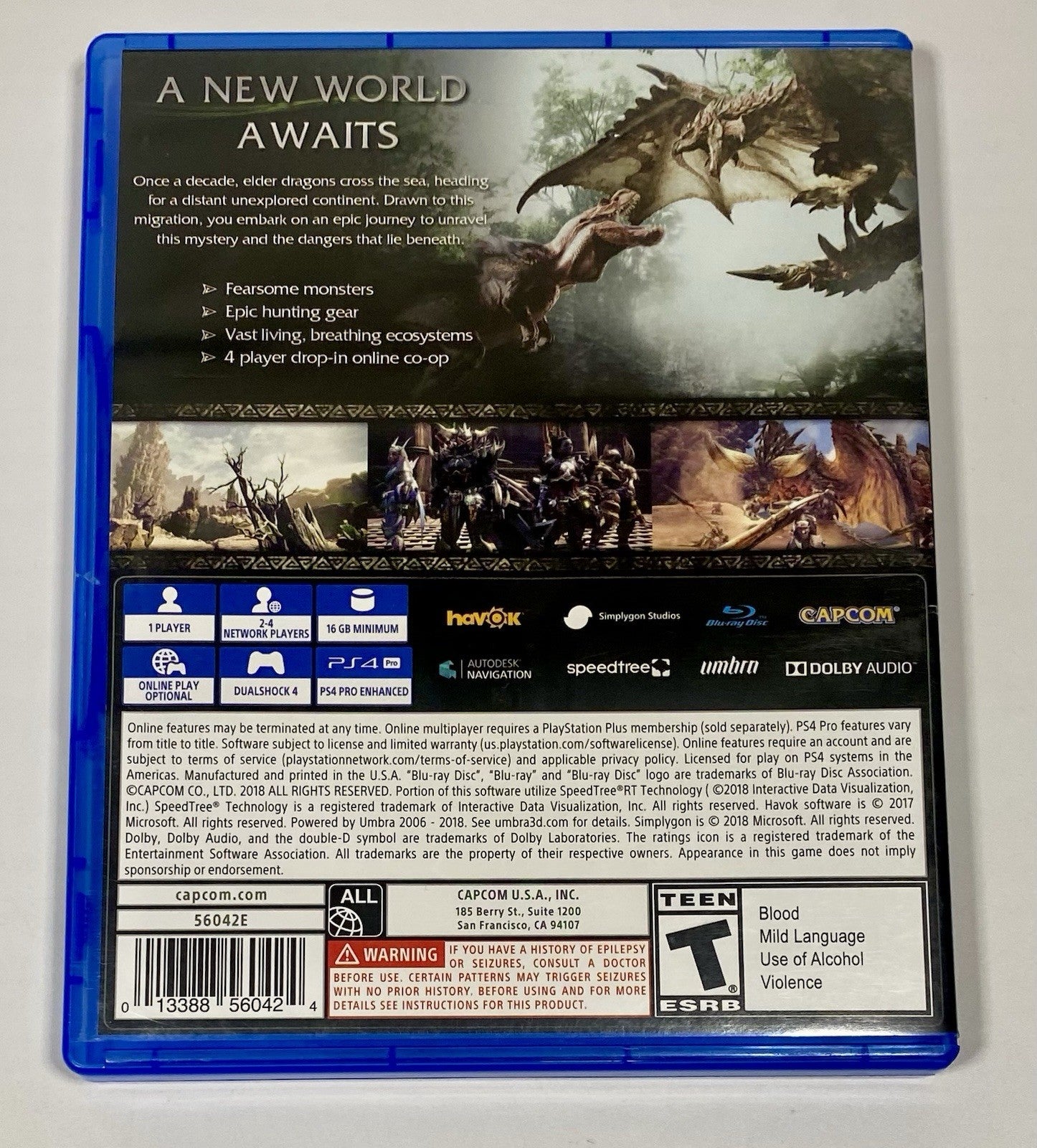 Monster Hunter World (Sony PlayStation 4, 2018) PS4 Tested And Working