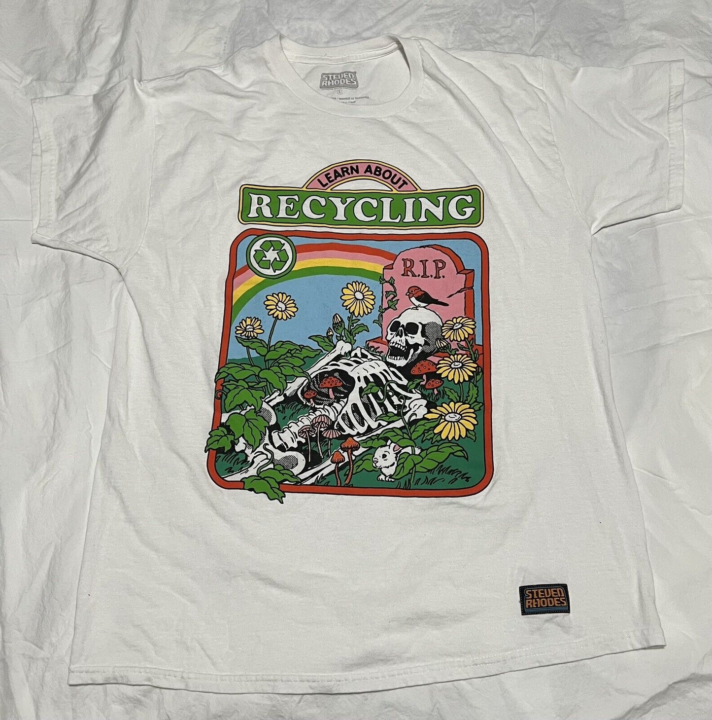 Steven Rhodes Learn About Recycling T-shirt Skeleton White Short Sleeve L