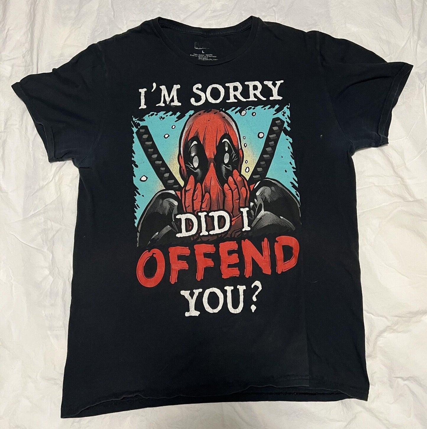 Marvel Deadpool T Shirt Mens Size L  Black I'm Sorry Did I Offend You