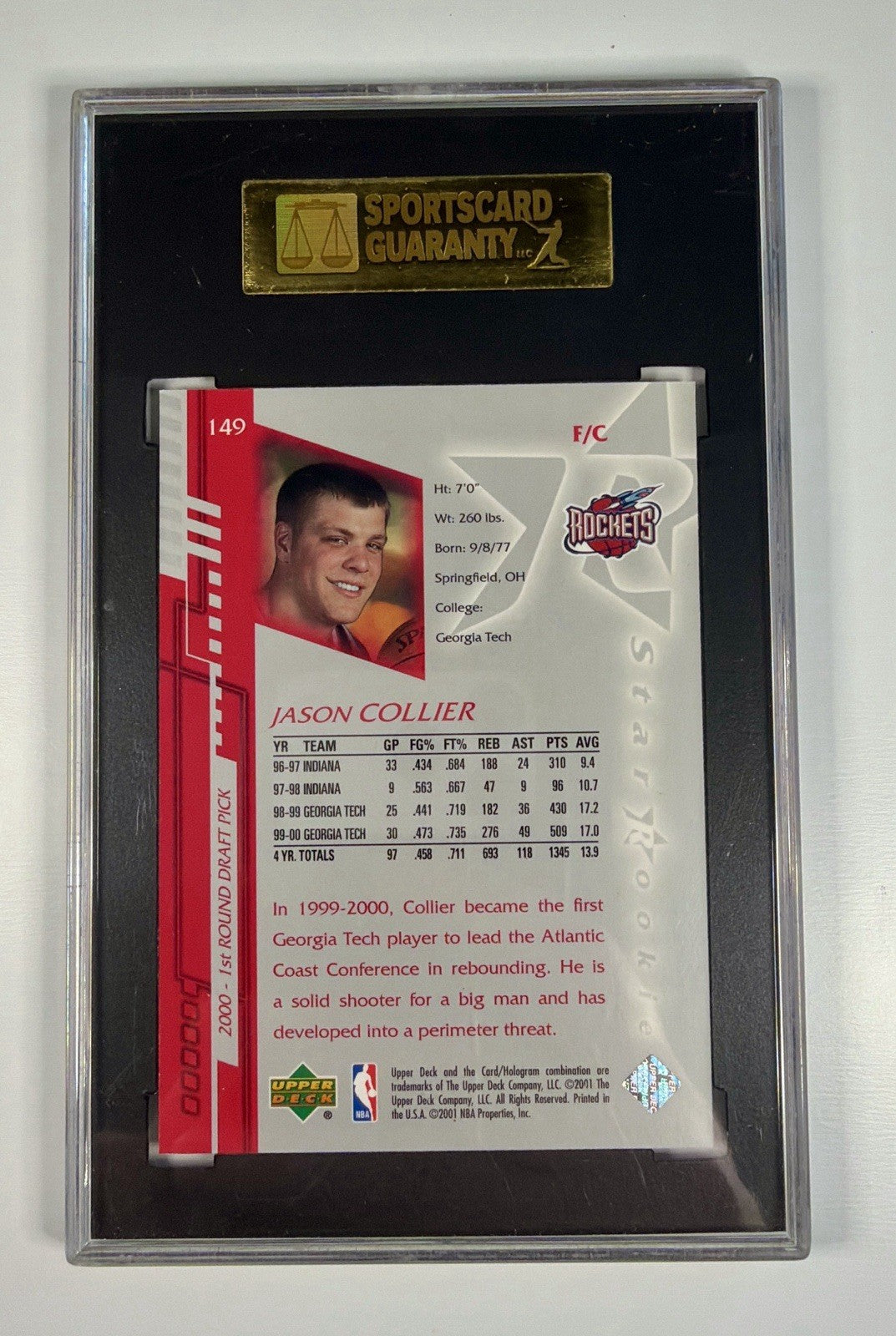 2000-01 UPPER DECK ENCORE JASON COLLIER #149 SGC 96 MINT 9 Holo 1365/1600