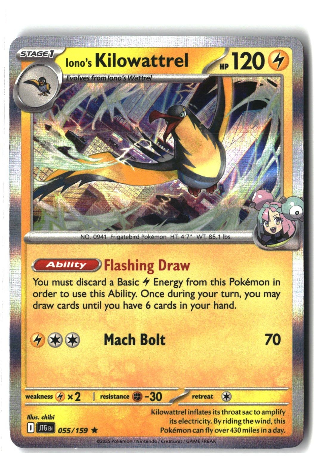 Iono's Kilowattrel Holofoil NM (Journey Together 055/159)