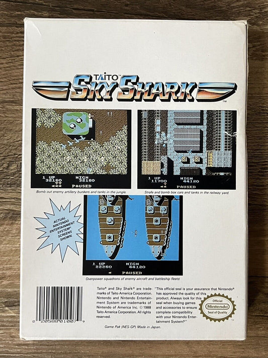 Sky Shark (Nintendo NES, 1989) Tested & Working! Game, Box!