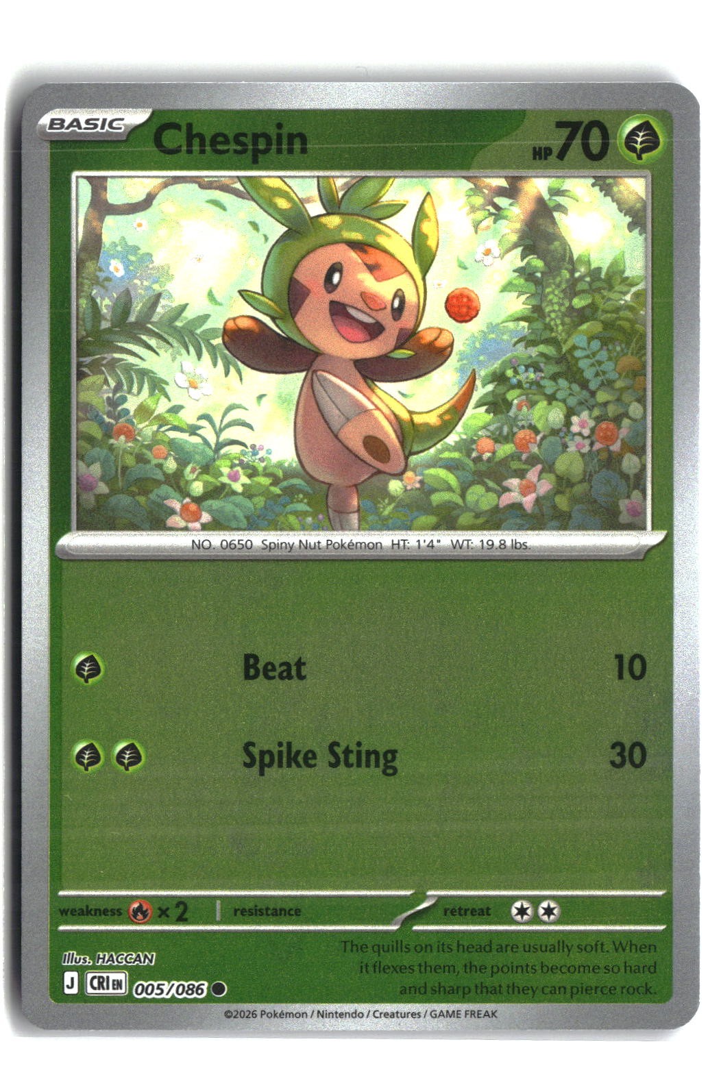 Chespin Reverse Holofoil NM (Chaos Rising 005/086)