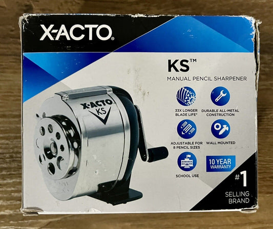 X-Acto KS Manual Classroom Pencil Sharpener Counter Wall-Mount Black/Chrome