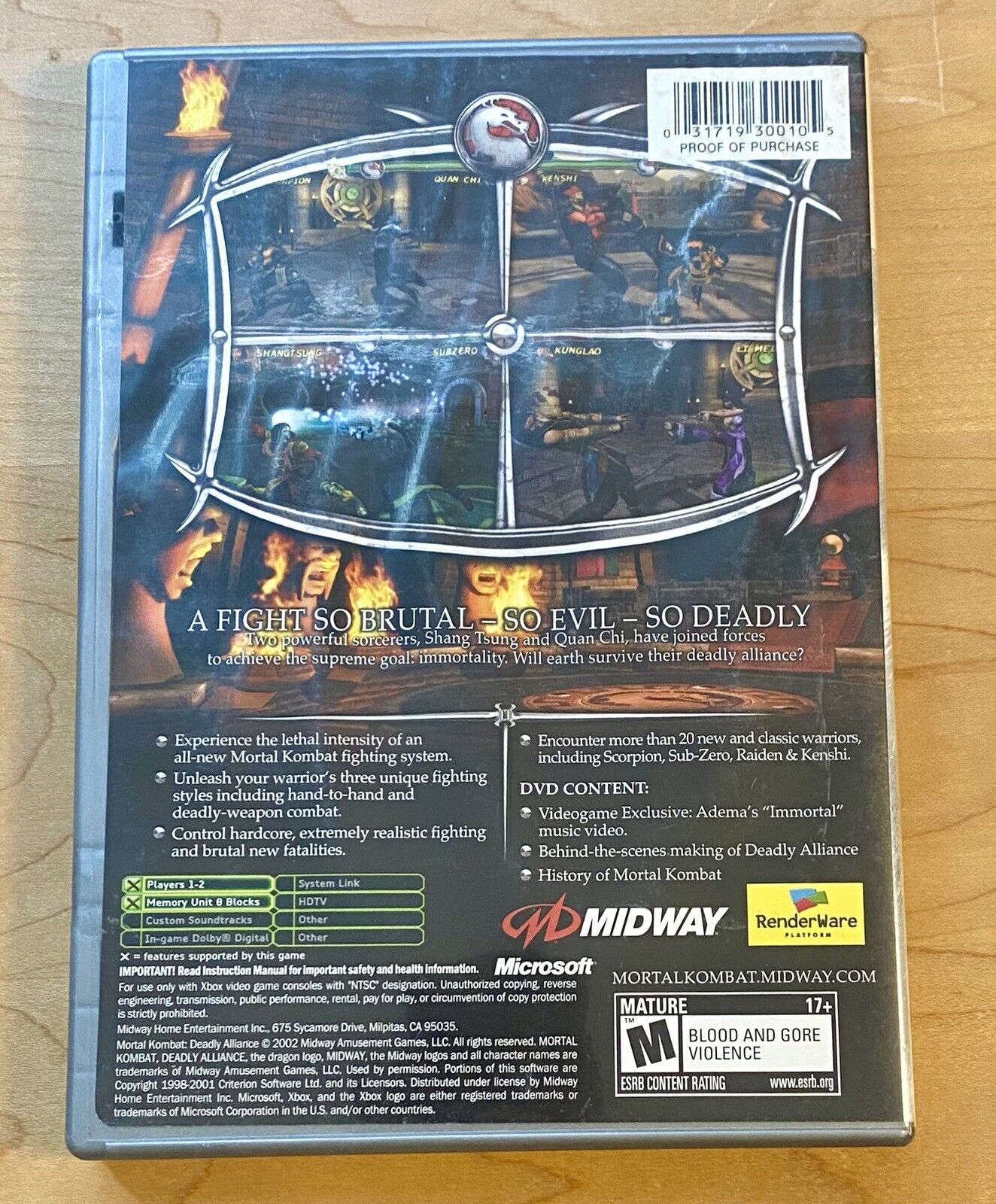 Mortal Kombat: Deadly Alliance (Microsoft Xbox, 2003) CIB W Manual & Reg Card