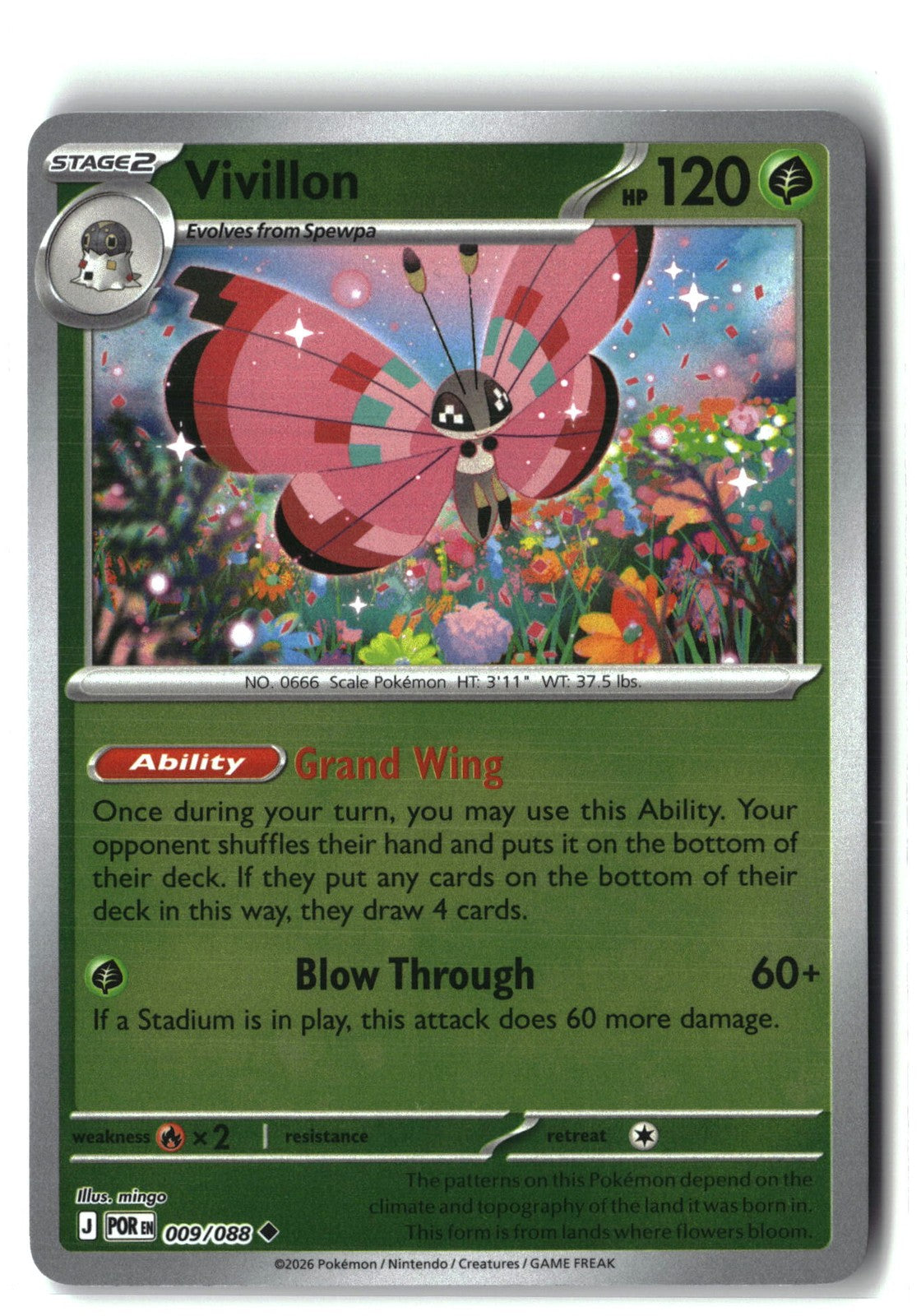 Vivillon Reverse Holofoil NM (Perfect Order 009/088)