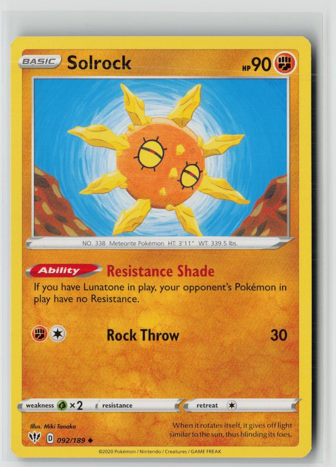 Solrock (SWSH03: Darkness Ablaze 092/189) NM