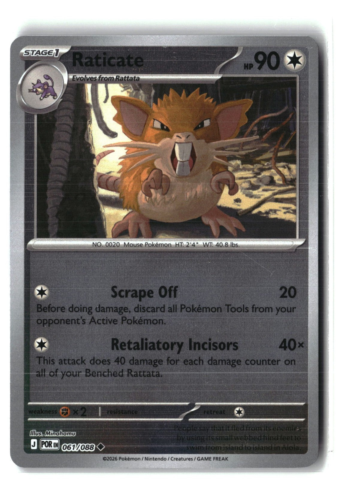 Raticate Reverse Holofoil NM (Perfect Order 061/088)