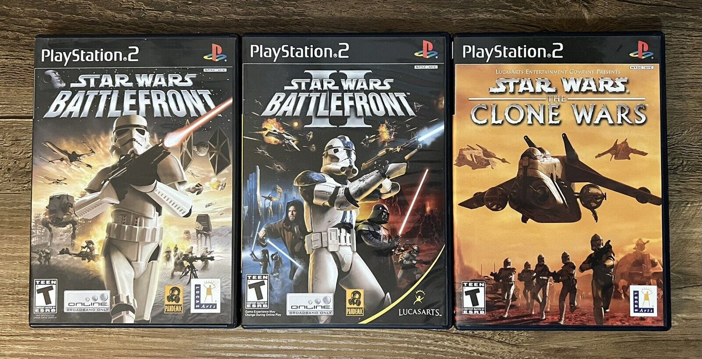 Star Wars Battlefront 1 & 2 + Star Wars The Clone Wars Playstation 2 Tested