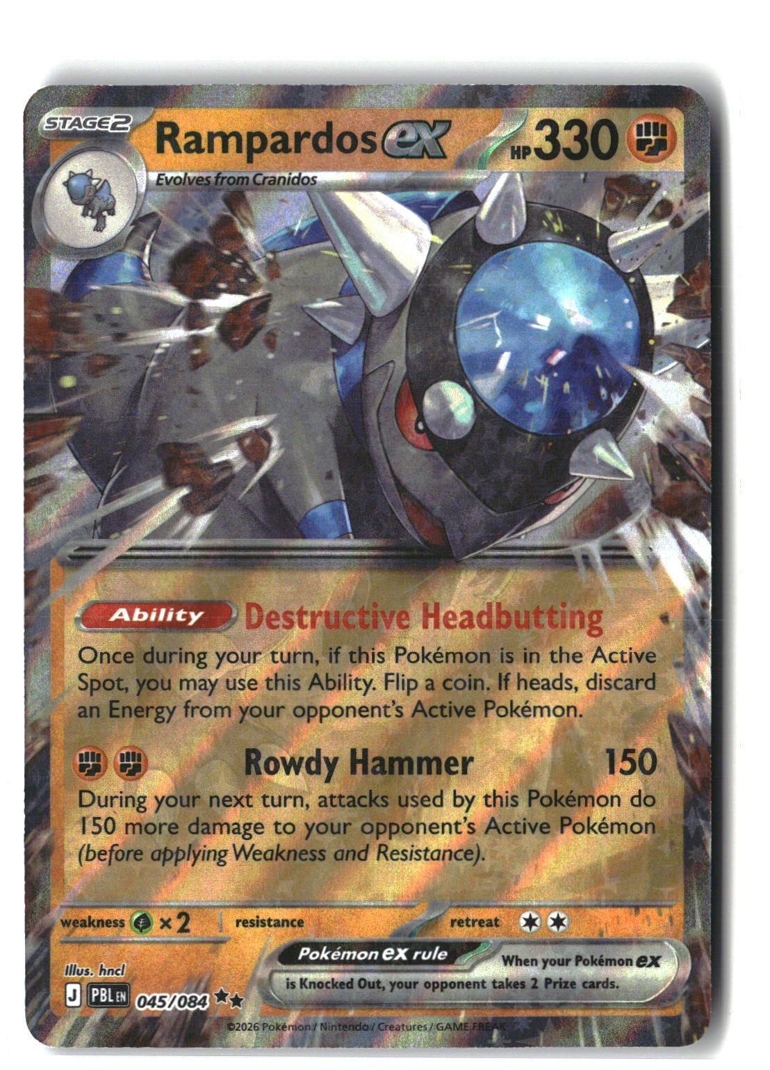 Rampardos ex Holofoil NM (Pitch Black 045/084)