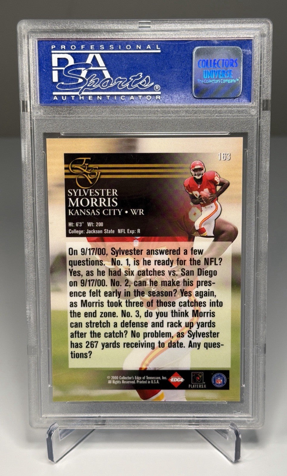 2000 Collector's Edge Graded Sylvester Morris #163 PSA 10 GEM MT Rookie RC