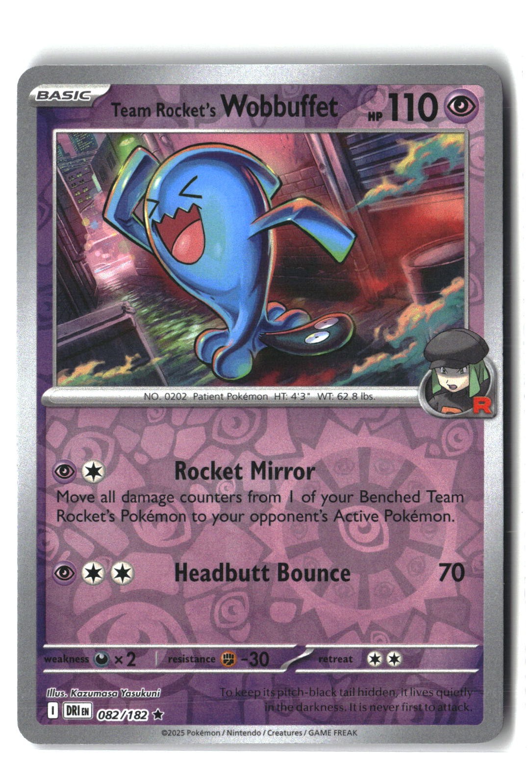 Team Rocket's Wobbuffet Reverse Holofoil NM (Destined Rivals 082/182)