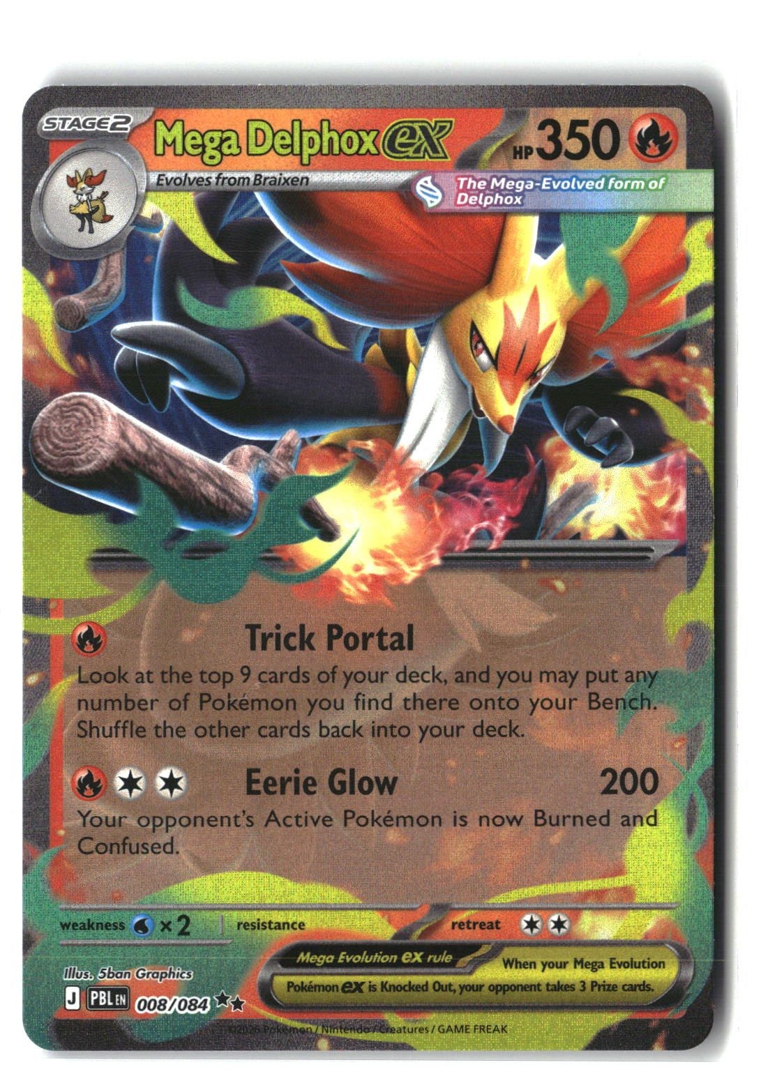 Mega Delphox ex Holofoil NM (Pitch Black 008/084)