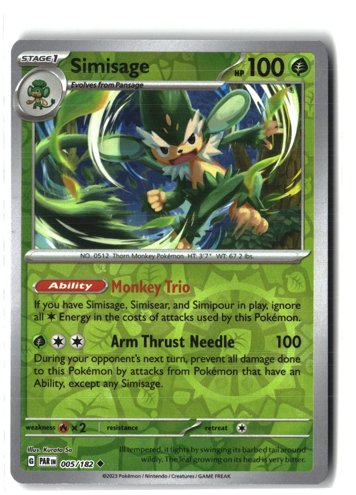 Simisage Reverse Holofoil NM (Paradox Rift 005/182)