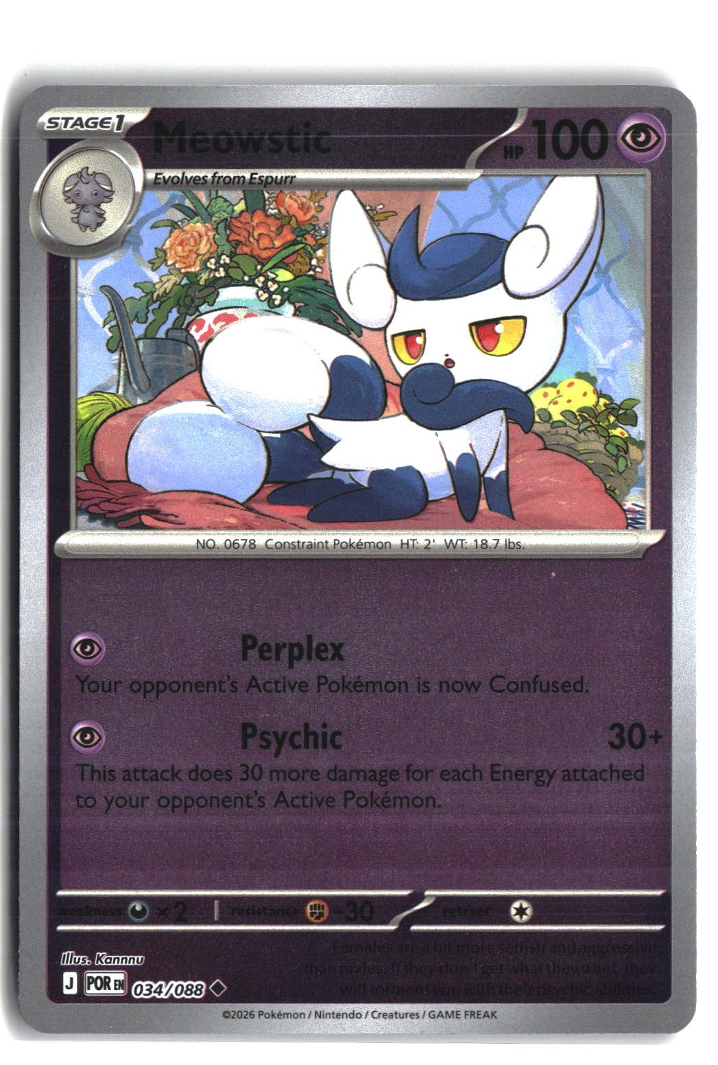 Meowstic Reverse Holofoil NM (Perfect Order 034/088)