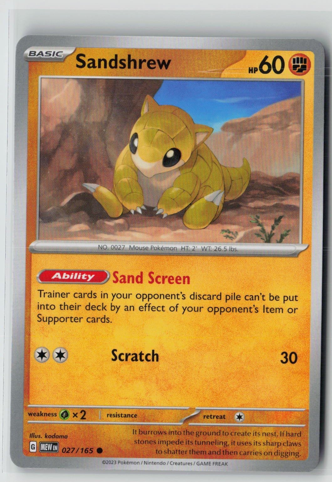 Sandshrew (SV: Scarlet & Violet 151 027/165) NM