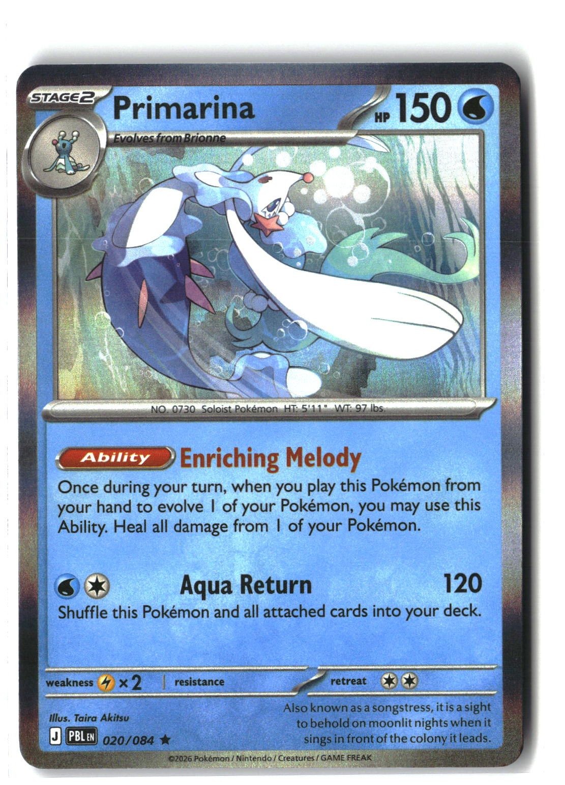 Primarina Holofoil NM (Pitch Black 020/084)
