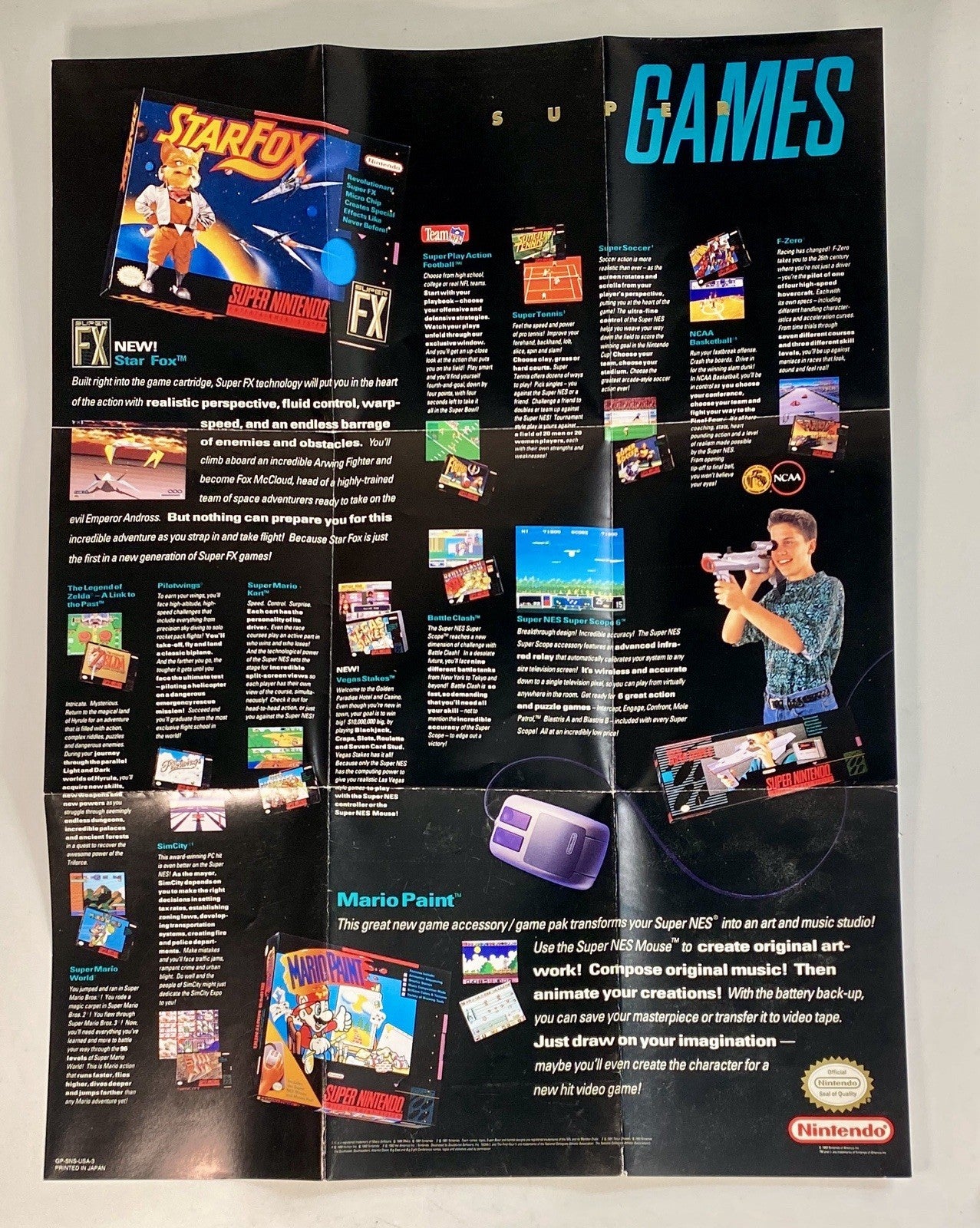 Super Nintendo Insert Promo Poster Star Fox 12" X 18 1/2" Comes Folded