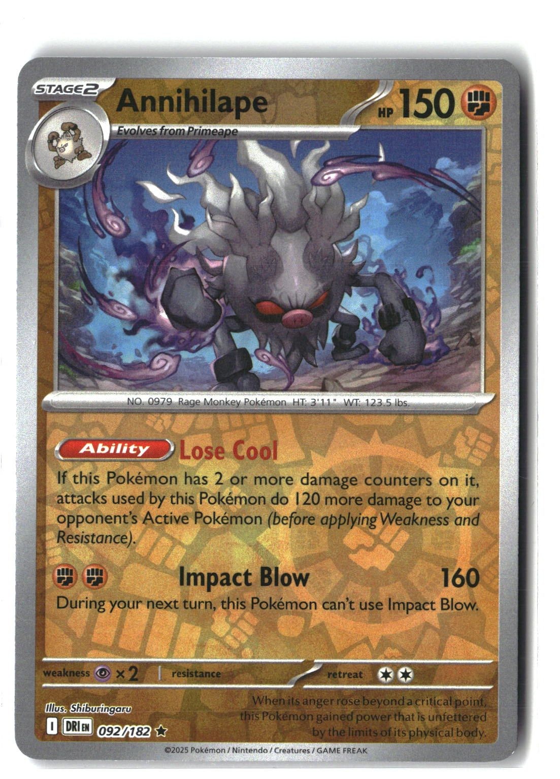 Annihilape Reverse Holofoil NM (Destined Rivals 092/182)