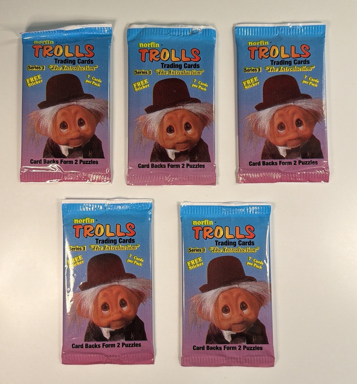 1992 Norfin Trolls Wax Pack Factory Sealed Series 1, 5 Packs READ DESCRIPTION