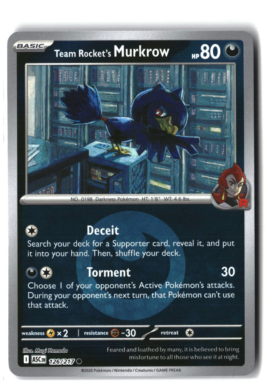 Team Rocket's Murkrow (Energy Symbol Pattern) Reverse Holofoil NM (ASC 126/217)