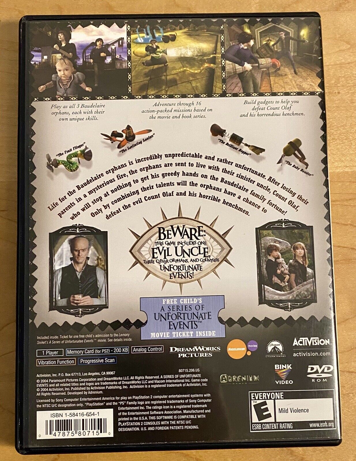 Lemony Snickets A Series of Unfortunate Events PlayStation 2 CIB Ticket, Manual