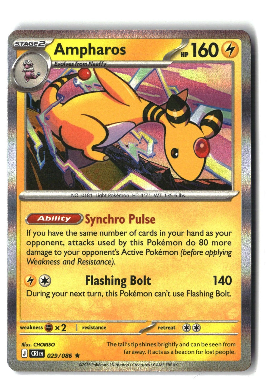 Ampharos 029/086 CRI Rare Pokemon Holofoil
