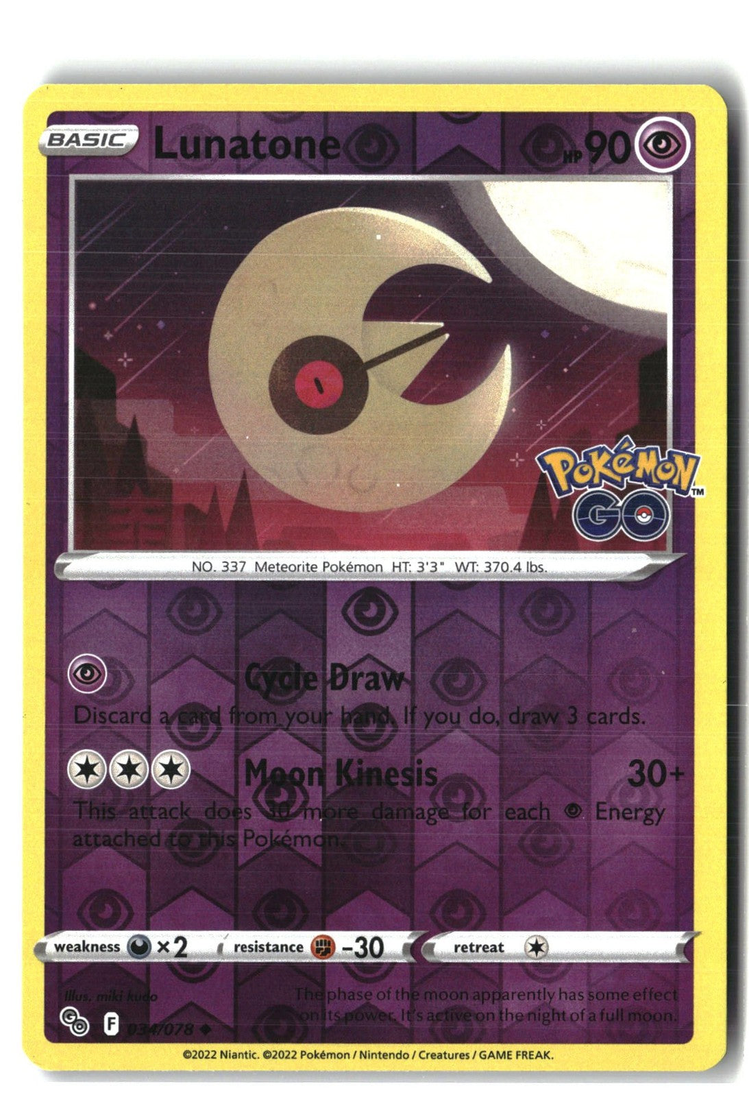 Lunatone Reverse Holofoil NM (Pokemon GO 034/078)