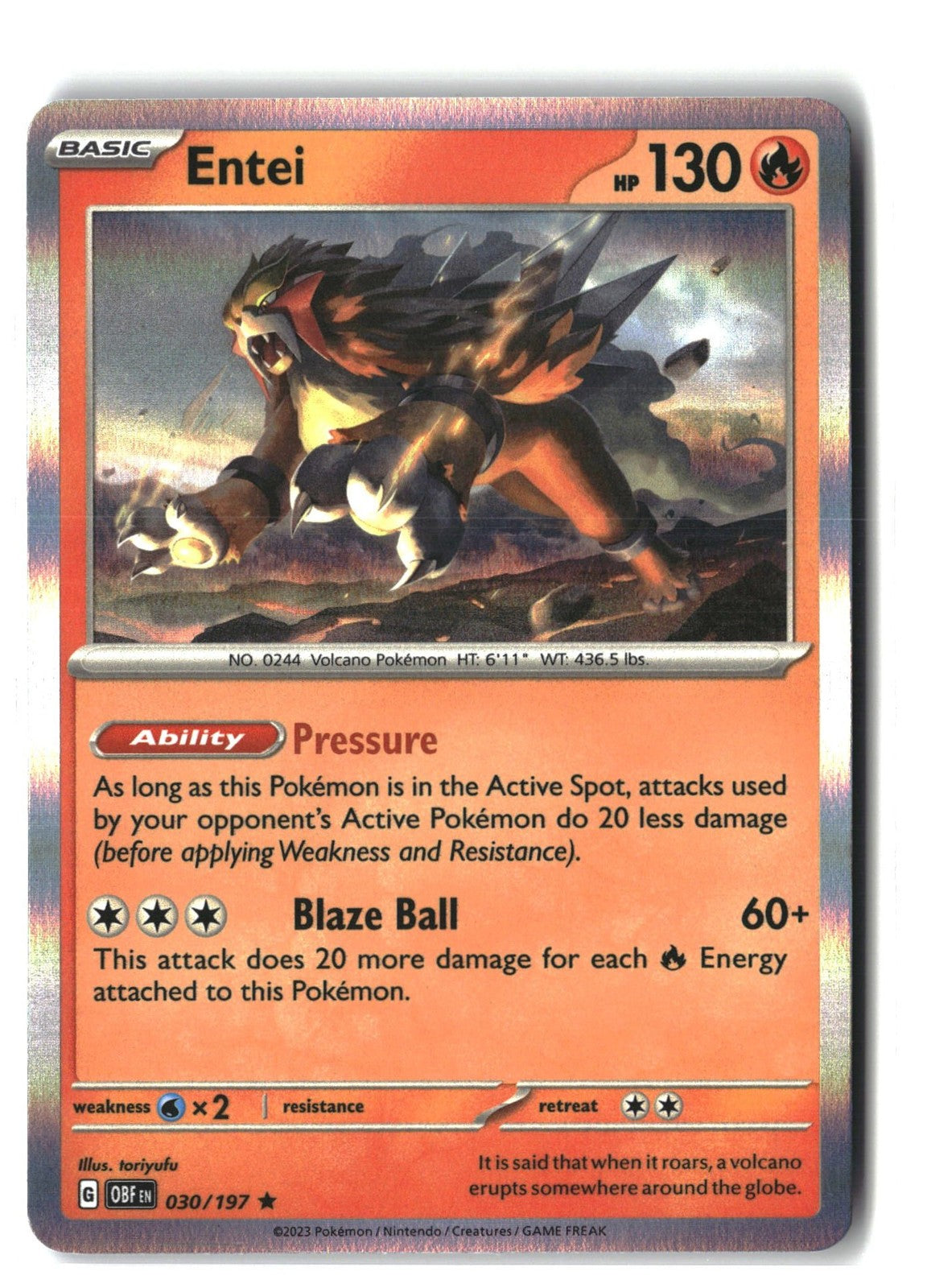 Entei Holofoil NM (Obsidian Flames 030/197)