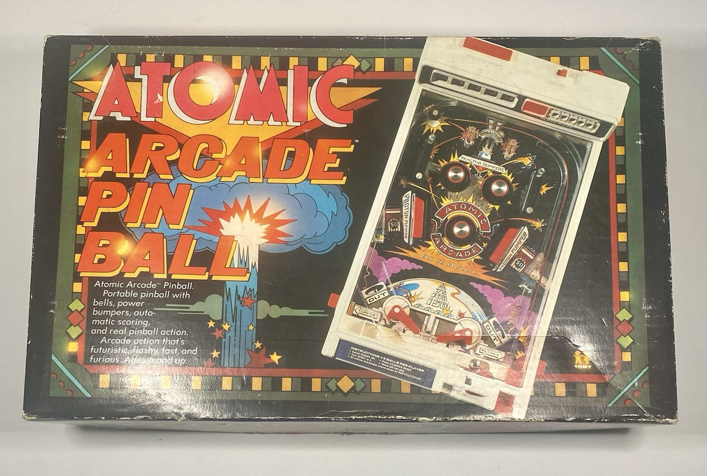 Vintage 1979 TOMY Atomic Arcade Tabletop Pinball Machine In Box, Needs Repair