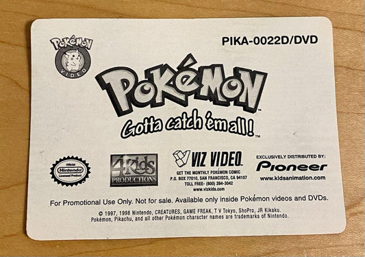 POKEMON JIGGLYPUFF RARE PIKA-0022D/DVD VIZ VIDEO PROMO CARD 3D LENTICULAR