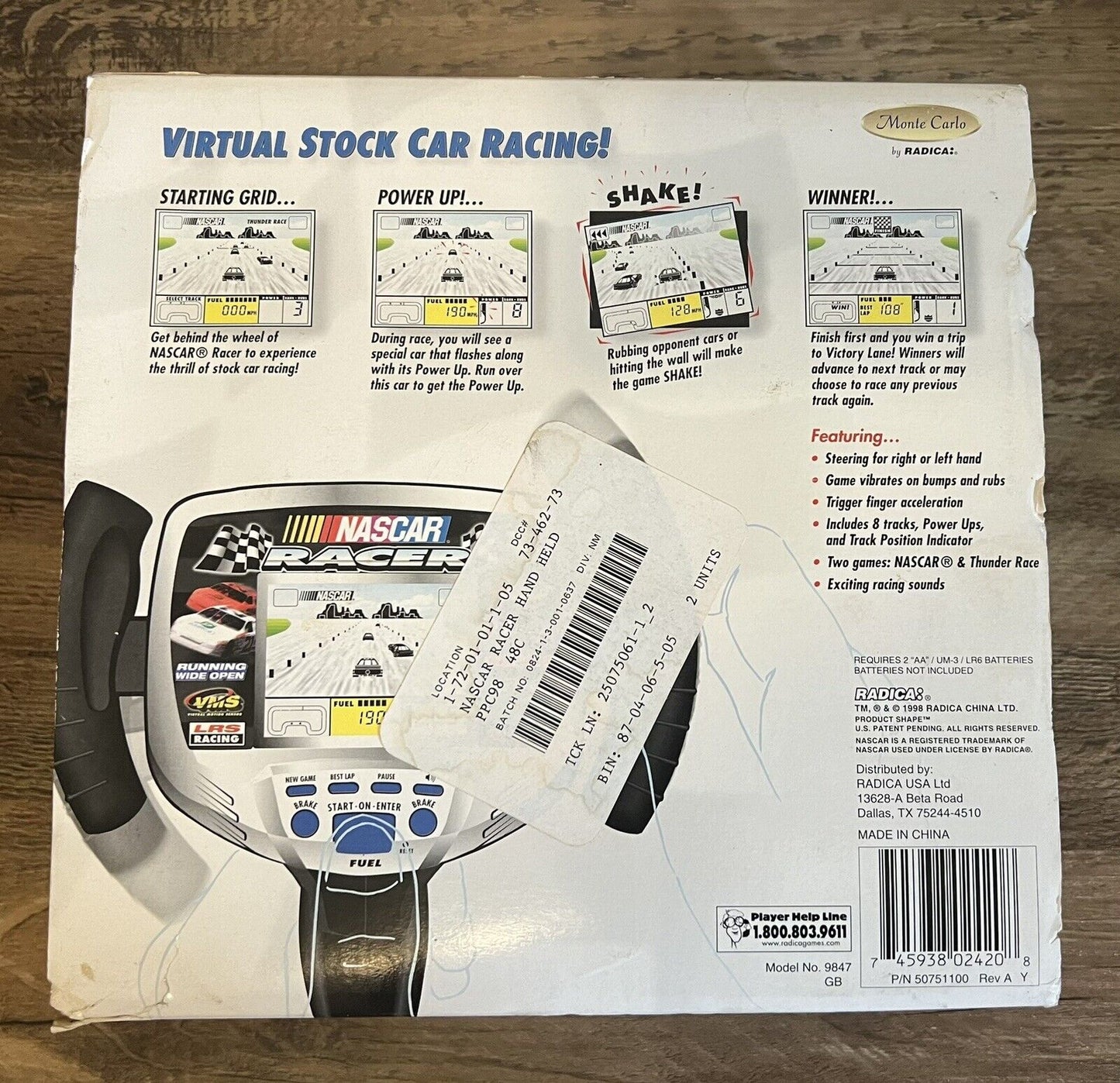 Radica NASCAR Racer Virtual Hand-Held Racing Electronic Video Game 1998 In Box