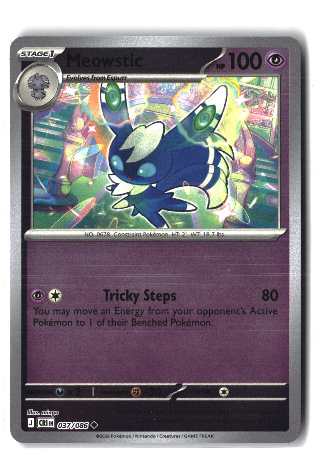 Meowstic Reverse Holofoil NM (Chaos Rising 037/086)