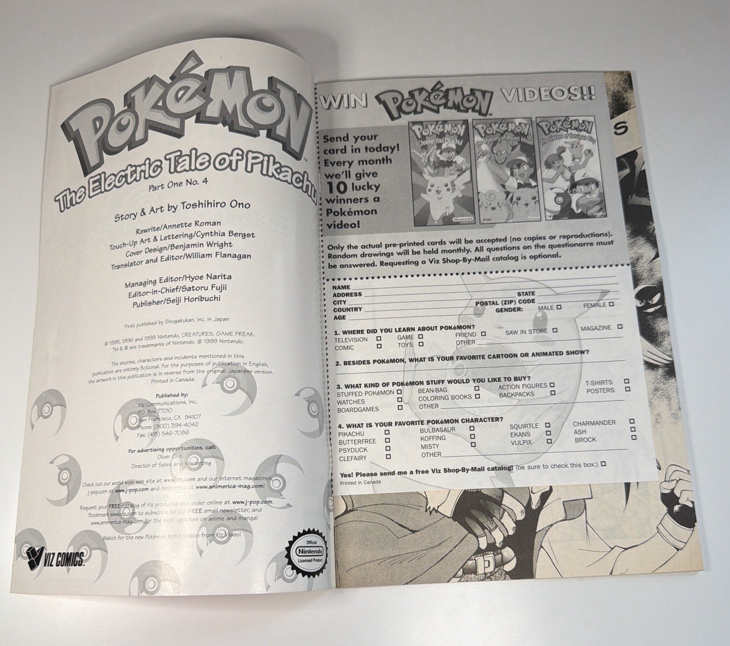Pokemon: the Electric Tale of Pikachu #4 (Viz February 1999) Near Mint Condition