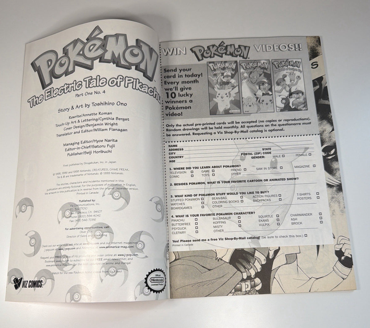 Pokemon: the Electric Tale of Pikachu #4 (Viz February 1999) Near Mint Condition