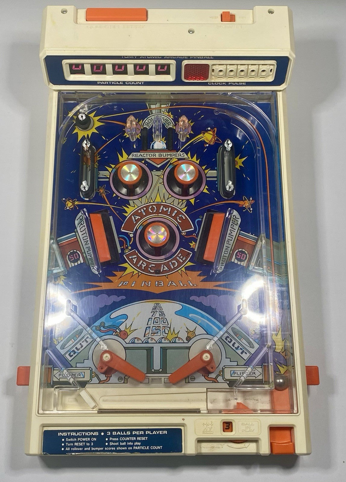 Vintage 1979 TOMY Atomic Arcade Tabletop Pinball Machine In Box, Needs Repair