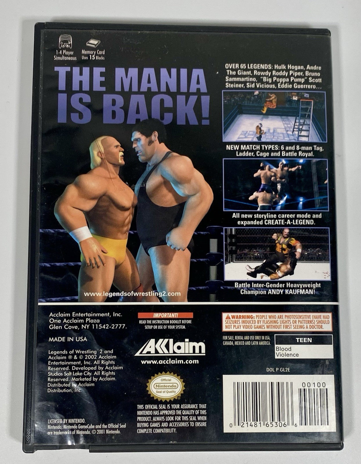 Legends of Wrestling II (Nintendo Gamecube, 2002) Tested Working, Reg Card