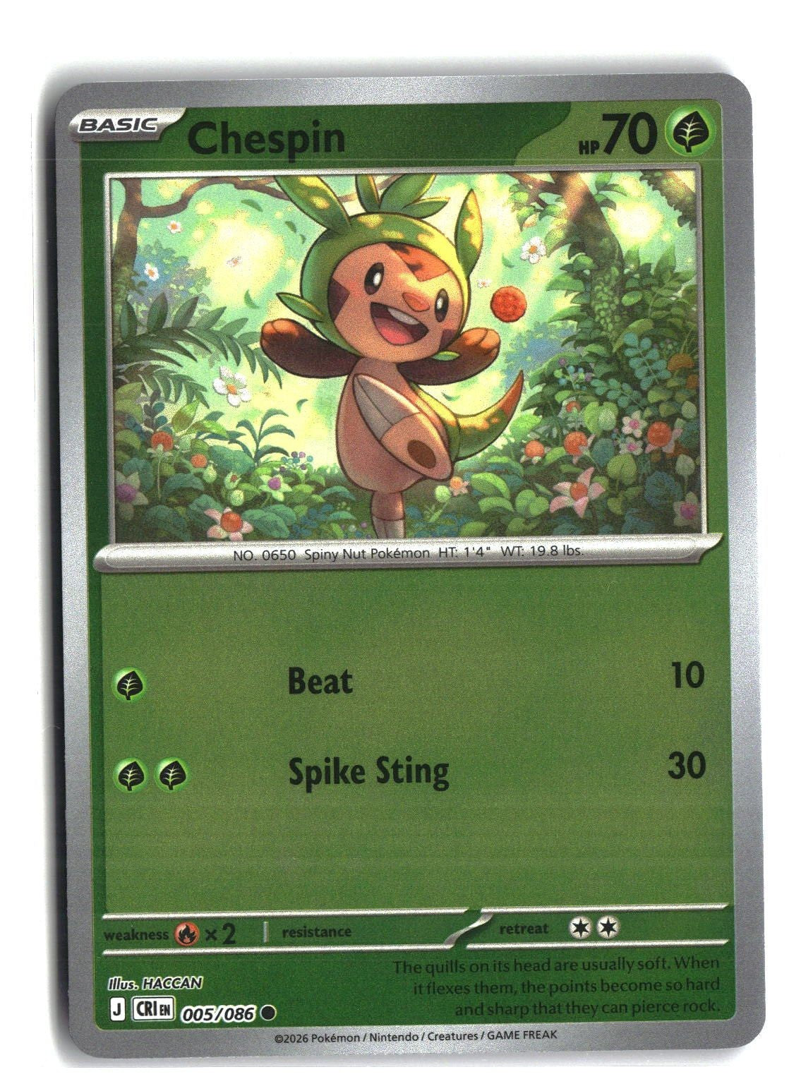 Chespin Reverse Holofoil NM (Chaos Rising 005/086)