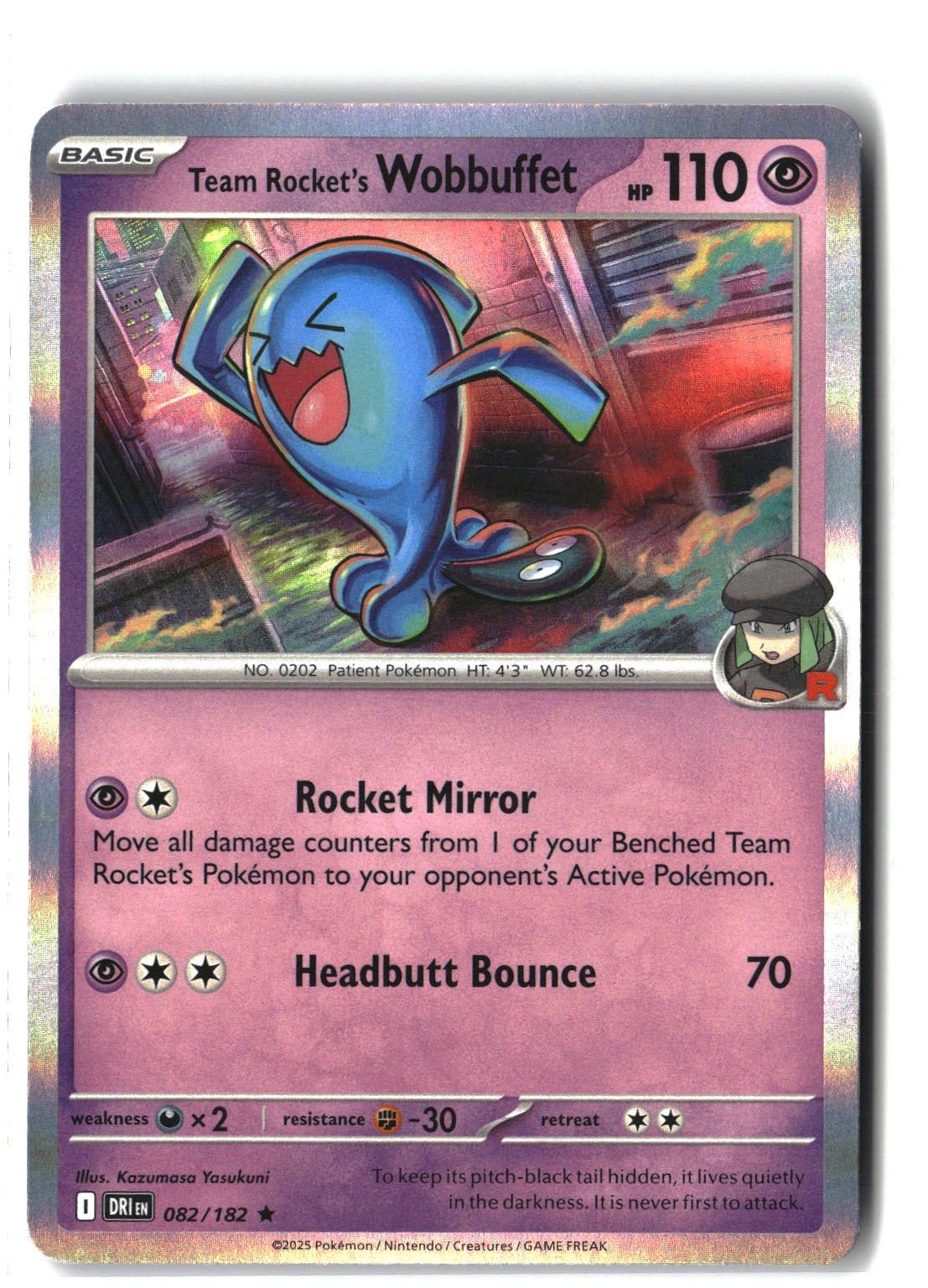 Team Rocket's Wobbuffet Holofoil NM (Destined Rivals 082/182)