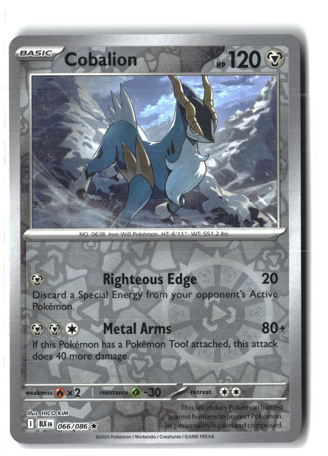 Cobalion Reverse Holofoil NM (SV: Black Bolt 066/086)