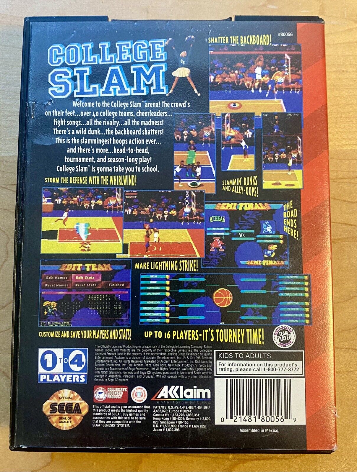 College Slam Basketball (Sega Genesis, 1996) CIB W/ Manual, Authentic & Tested