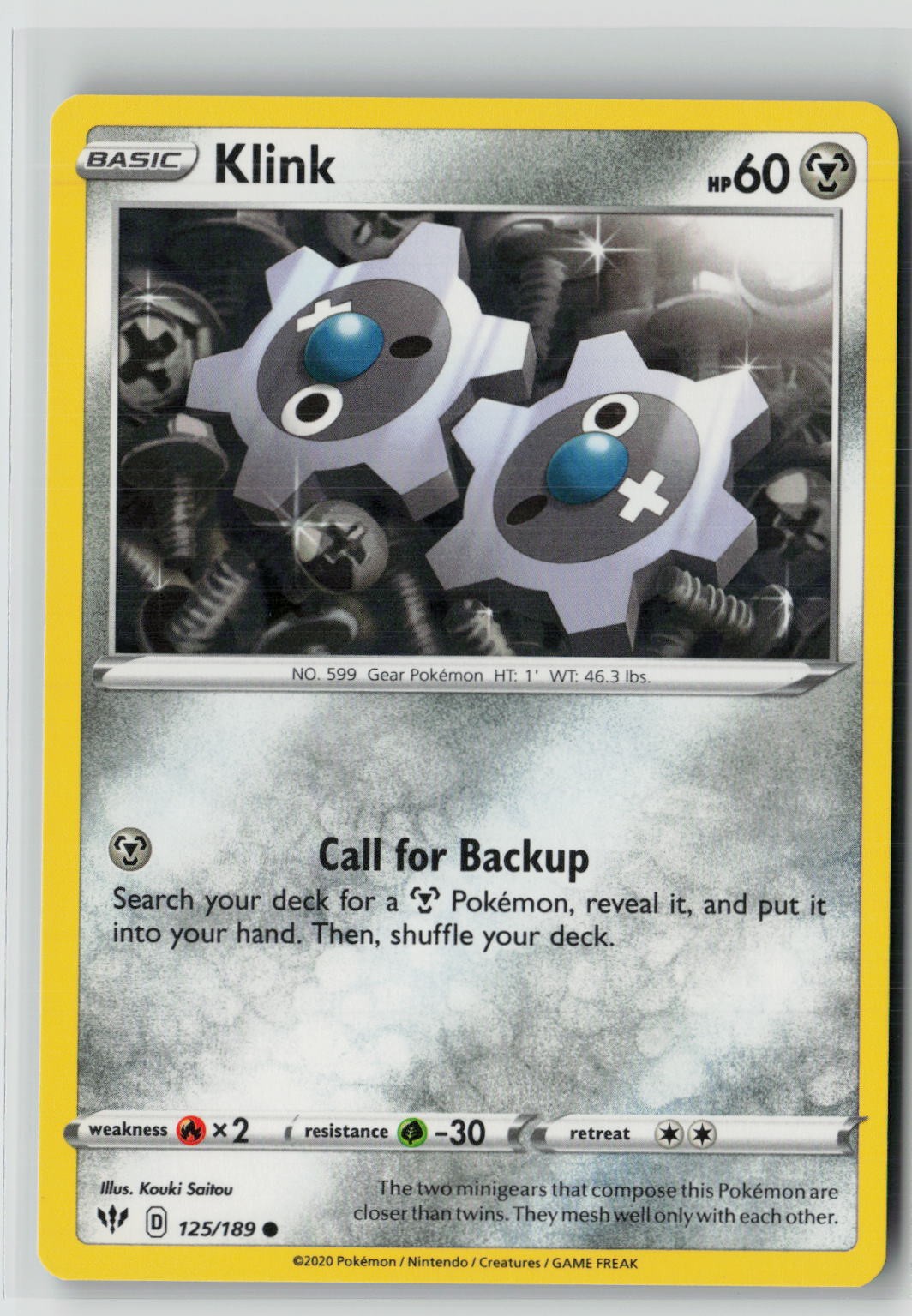Klink (SWSH03: Darkness Ablaze 125/189) NM