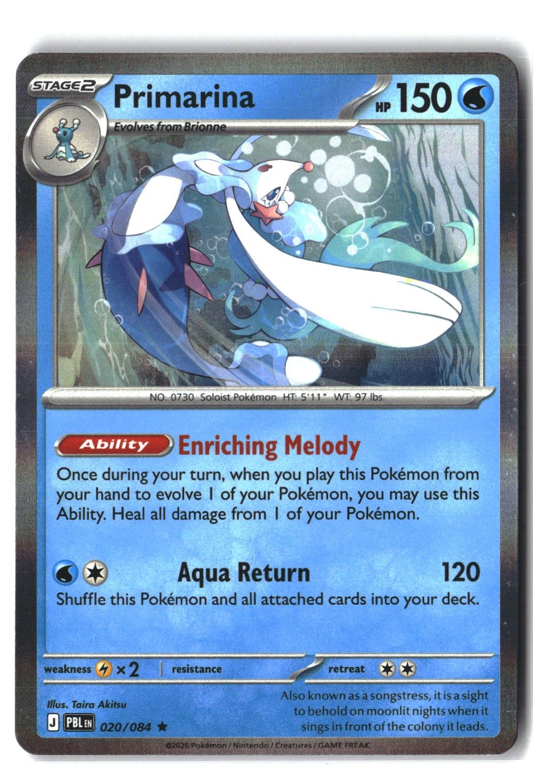 Primarina Holofoil NM (Pitch Black 020/084)