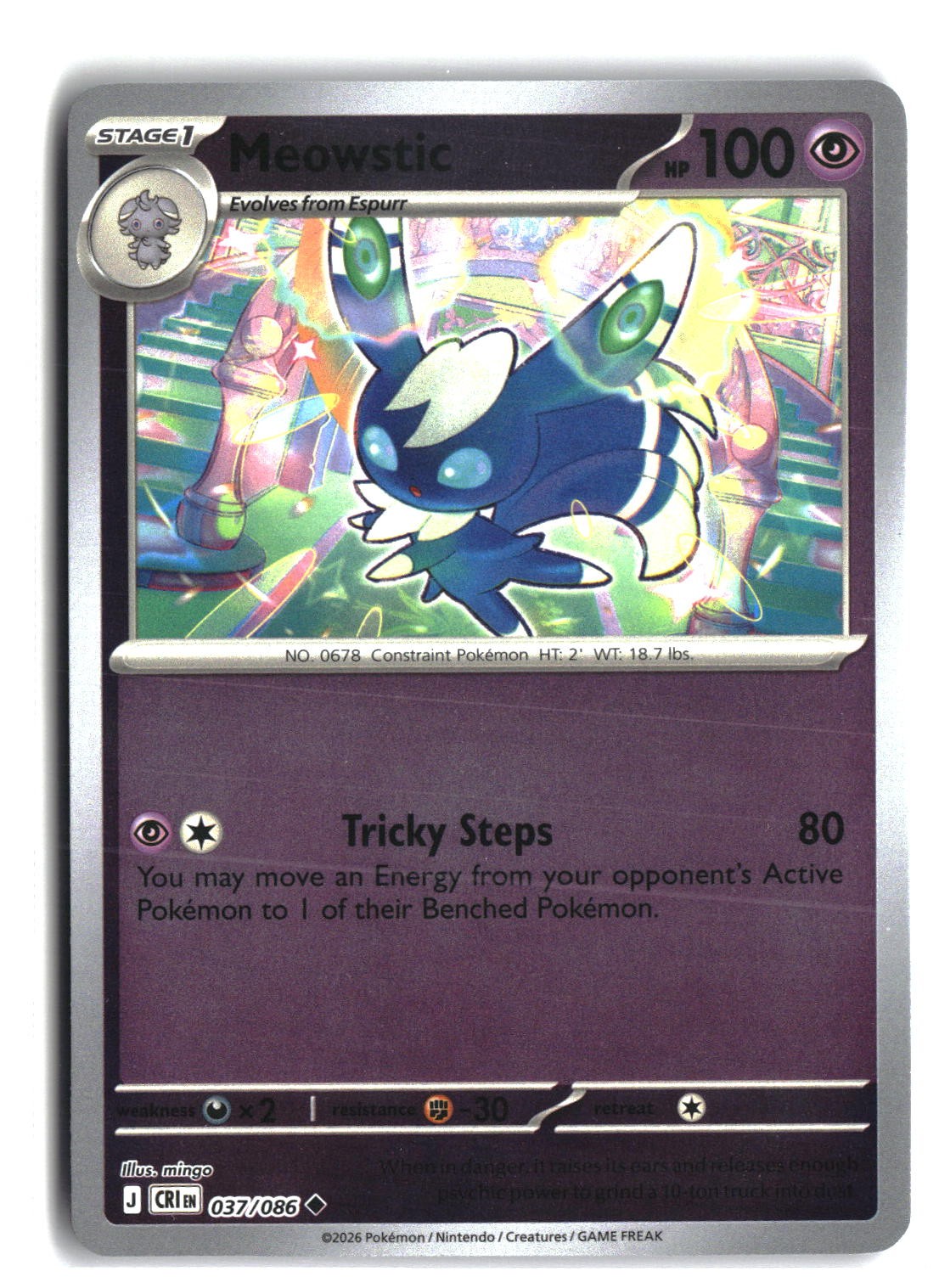 Meowstic Reverse Holofoil NM (Chaos Rising 037/086)
