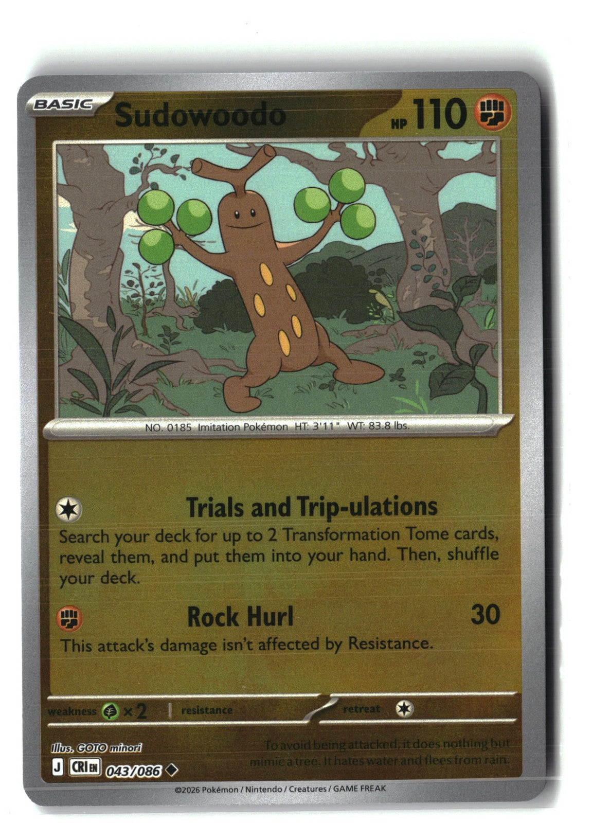 Sudowoodo Reverse Holofoil NM (Chaos Rising 043/086)
