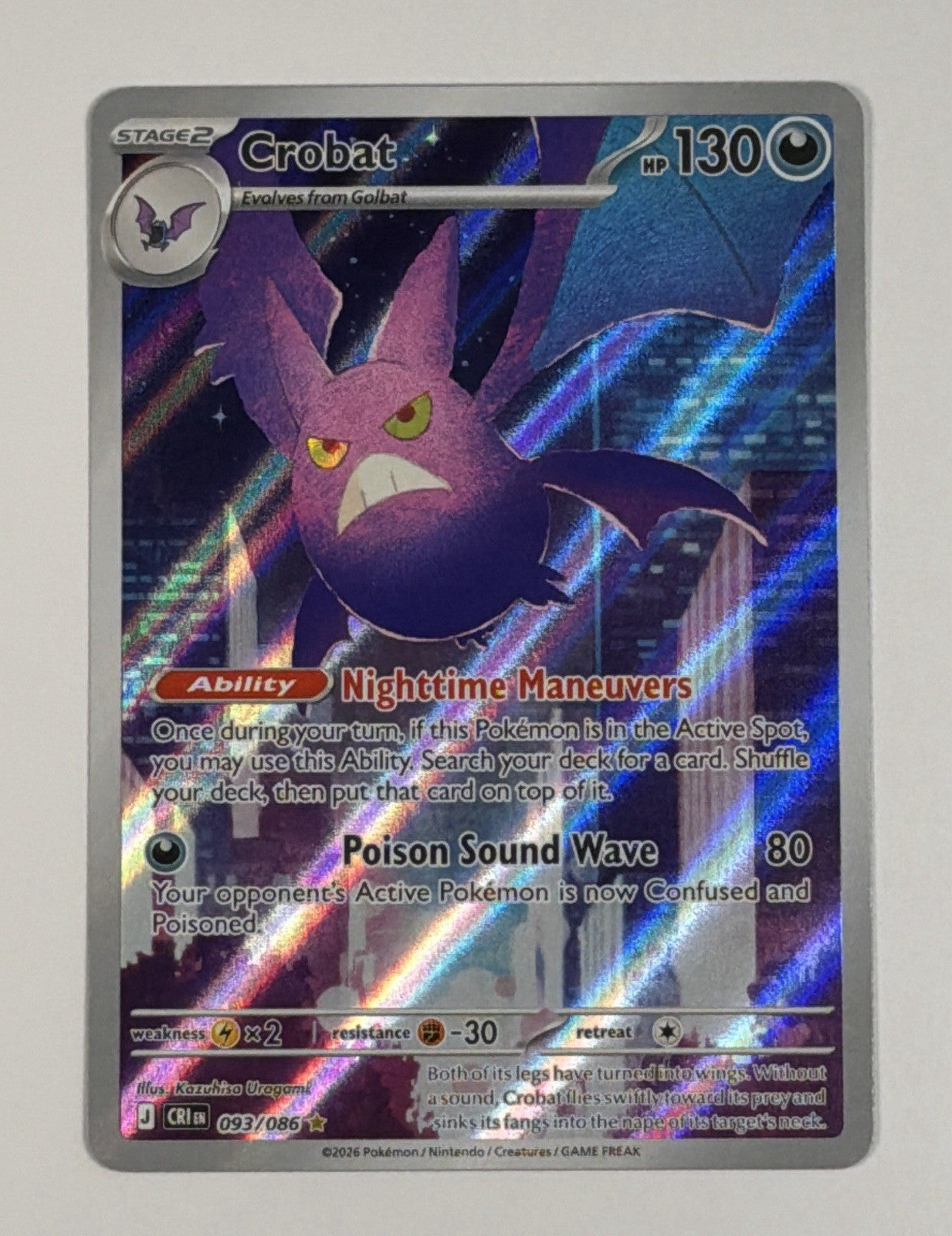 Pokémon TCG: Crobat Chaos Rising 93/86 Holo Illustration Rate NM Near Mint